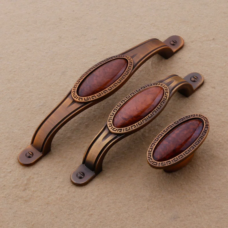 Керамическая кофейная бронзовая инкрустированная нефритом ручка для ящика