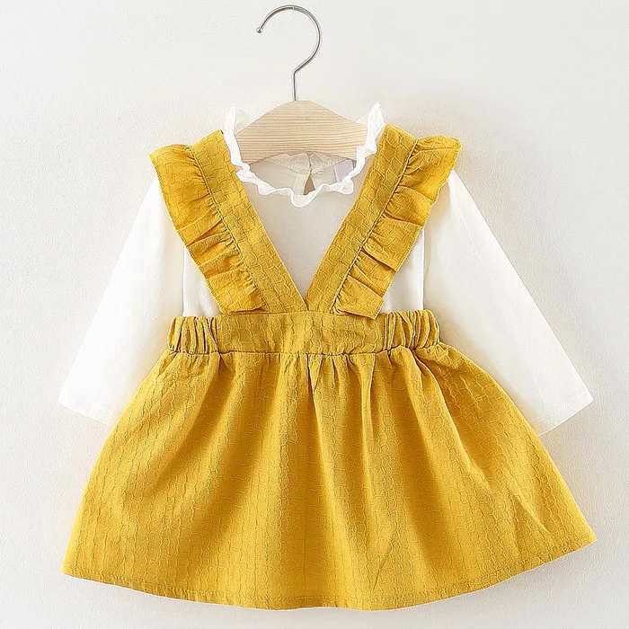 Spring Autumn Candy Color Cotton Baby Girl Dresses Long Sleeve Solid Princess Dress Bow-knot Toddler Kids Pleated Dresses 0-3Y - Цвет: SHD107-2