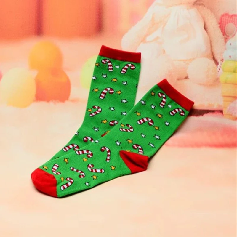 Рождественский чулок Noel 1 пара хлопок Санта Клаус носки со снеговиком рождественские украшения для дома Рождественские подарки Новогодний подарок - Цвет: 0145-Green crutch