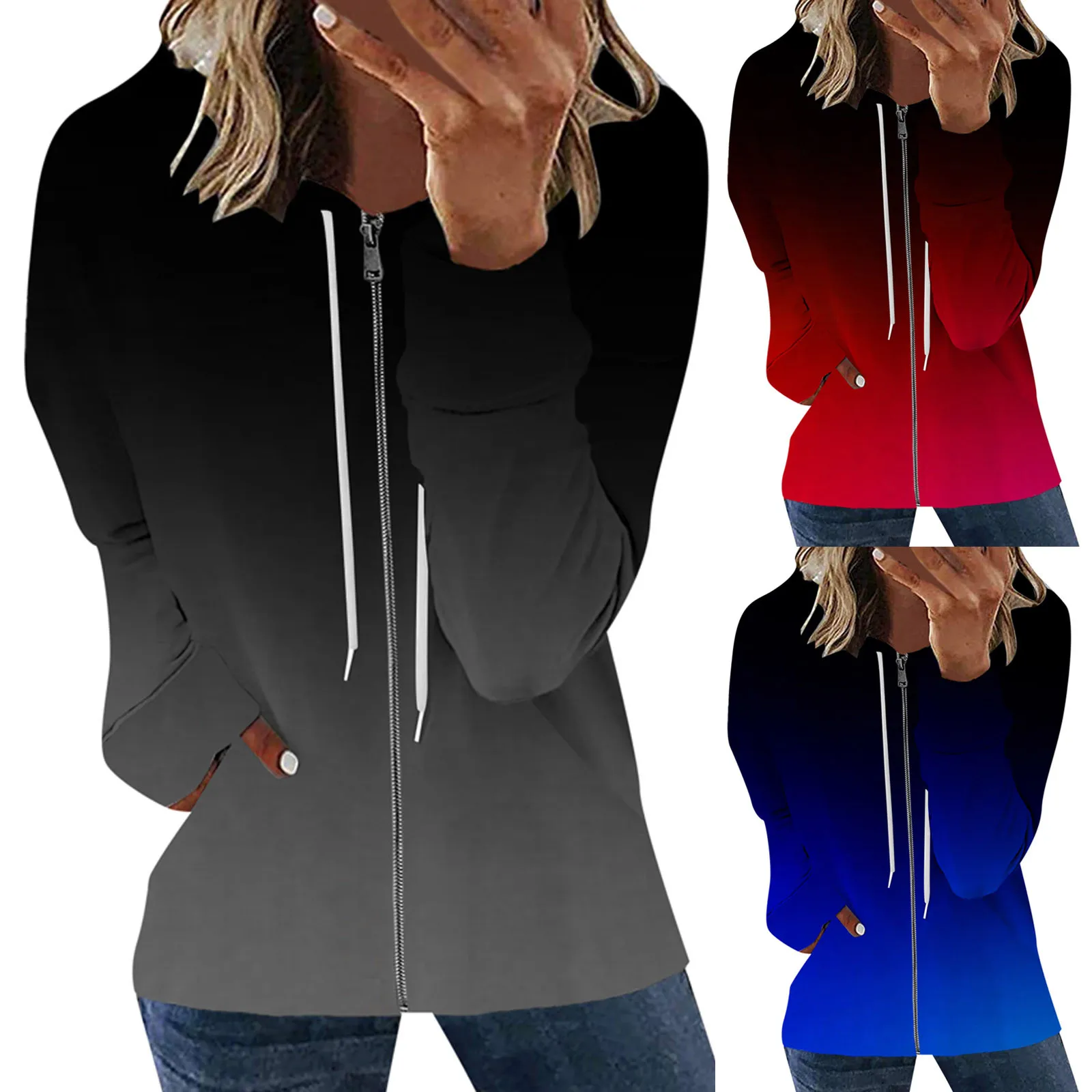Zip Up Women Hooded Sweatshirts Vintage Pockets Oversized Jacket Coat Autumn Female Y2k Aesthetic Long Sleeve Hoodie 2021 2