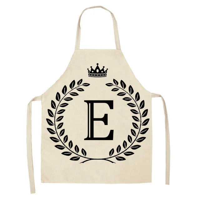 1Pcs Simple Crown Letter Printed Kitchen Apron for Woman Man Cotton Linen Aprons For Cooking Home Cleaning Tools WQTF16