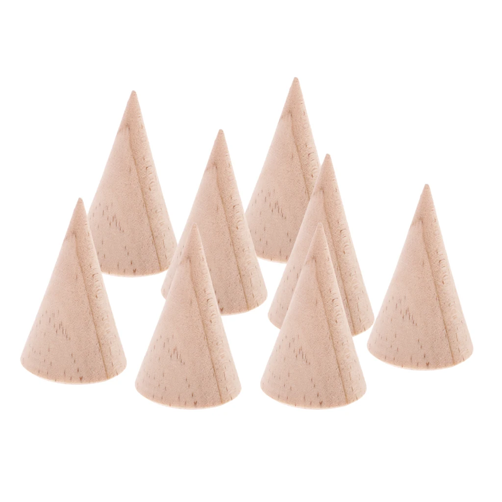 

8 Pieces DIY Handmade Natural Wood Cone Ring Display Unfinished 5cm Craft Rack Shop Store Showcase
