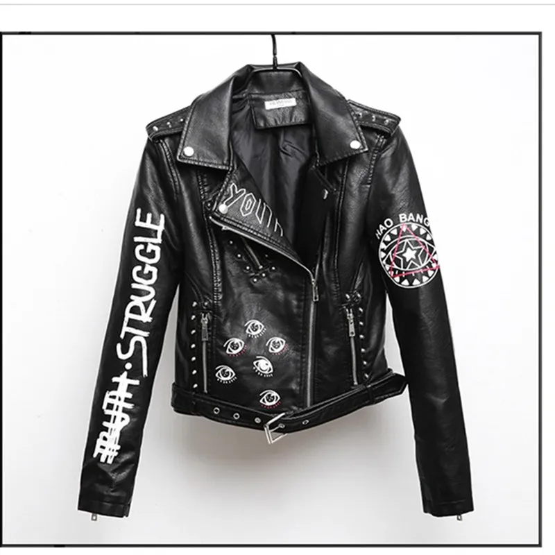 

Rivet Faux Leather Jacket Rock Punk Women Moto Coat Black Cheetah Jacket Zipper Streetwear chaqueta mujer chaqueta charreteras