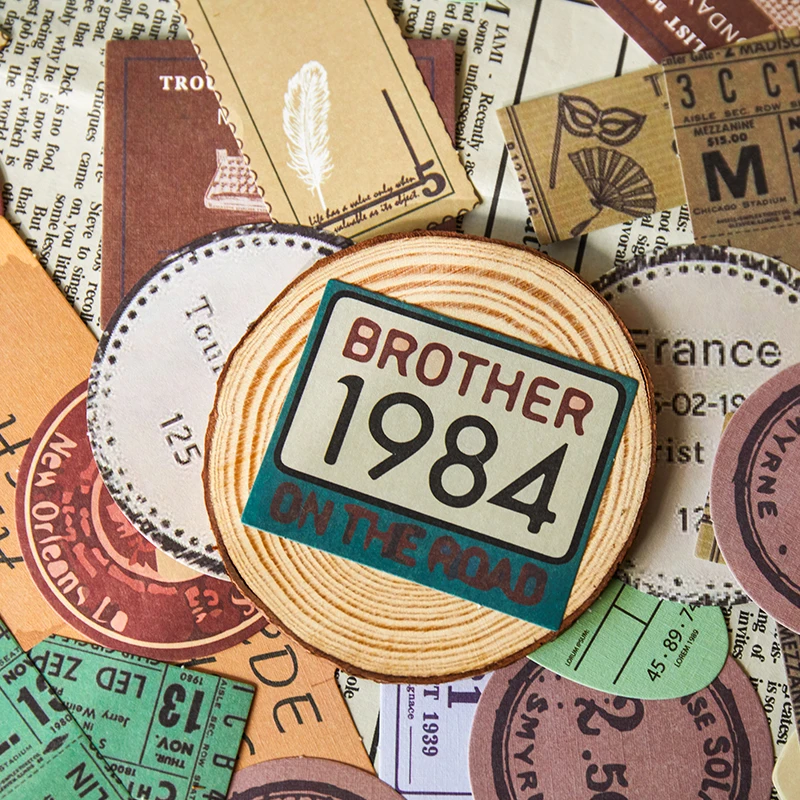 

45pcs, retro century material sketch paper kraft paper card diary bullet sticker DIY scrapbook retro LOMO card aesthetics