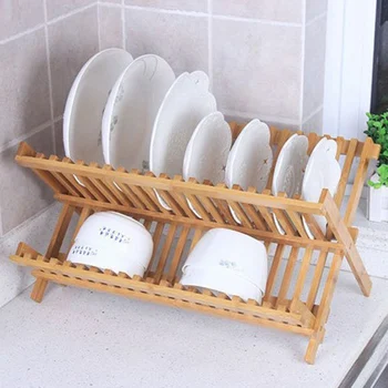 

Kitchen supplies Bamboo Kitchen Storage Rack Folding Dish Rack Foldable Dish Drainer Plate Holder