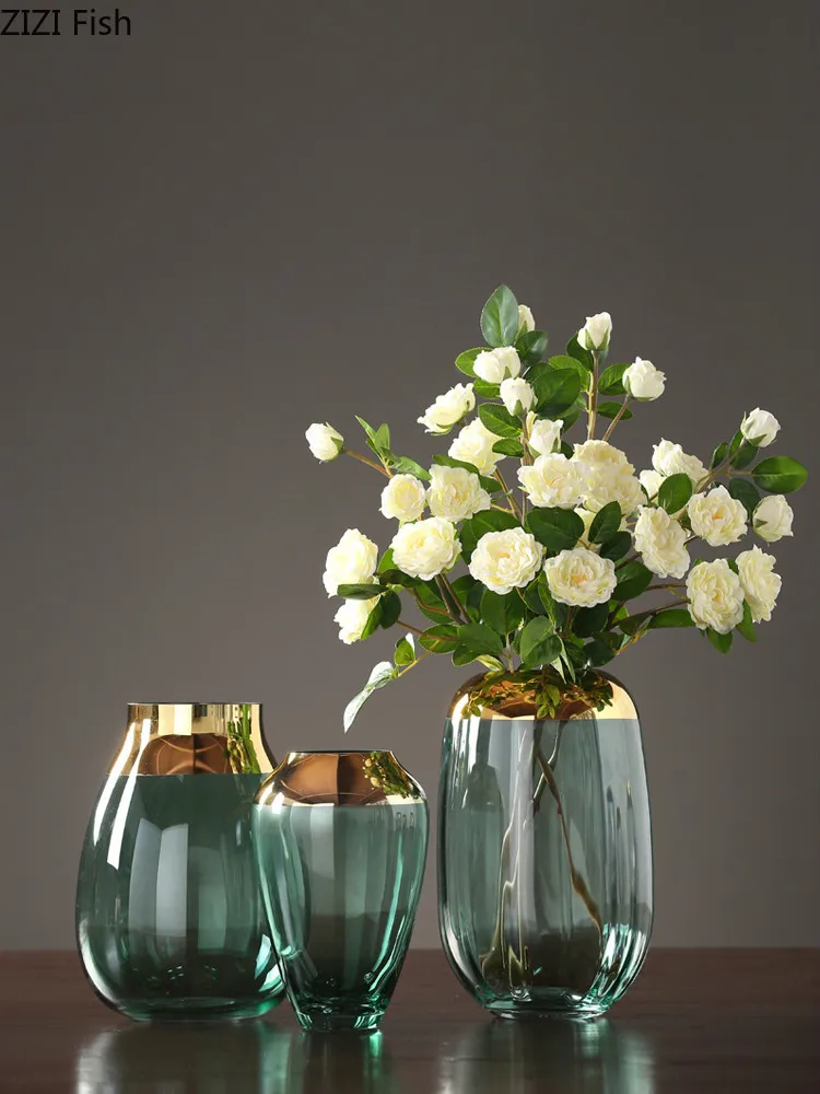 Creative Nordic glass Gold vase Transparent Hydroponics Flower arrangement accessories Modern home decorations wedding vases | Дом и сад