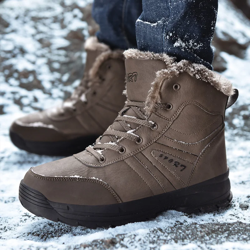 

Men Winter boots plush Warm Comfortable Fashion Genuine Leather Snow Boots lace up Waterproof Men's ankle Boots big size 48 a4