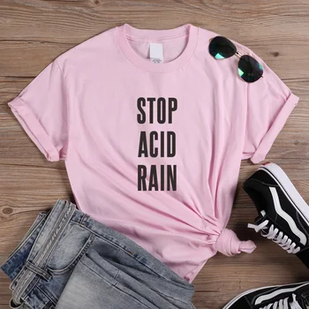 

ONSEME STOP ACID RAIN Letters Striped Women's T-shirts Harajuku Summer Cotton Basic T-shirt Short Sleeve Streetwear Tee Q-597