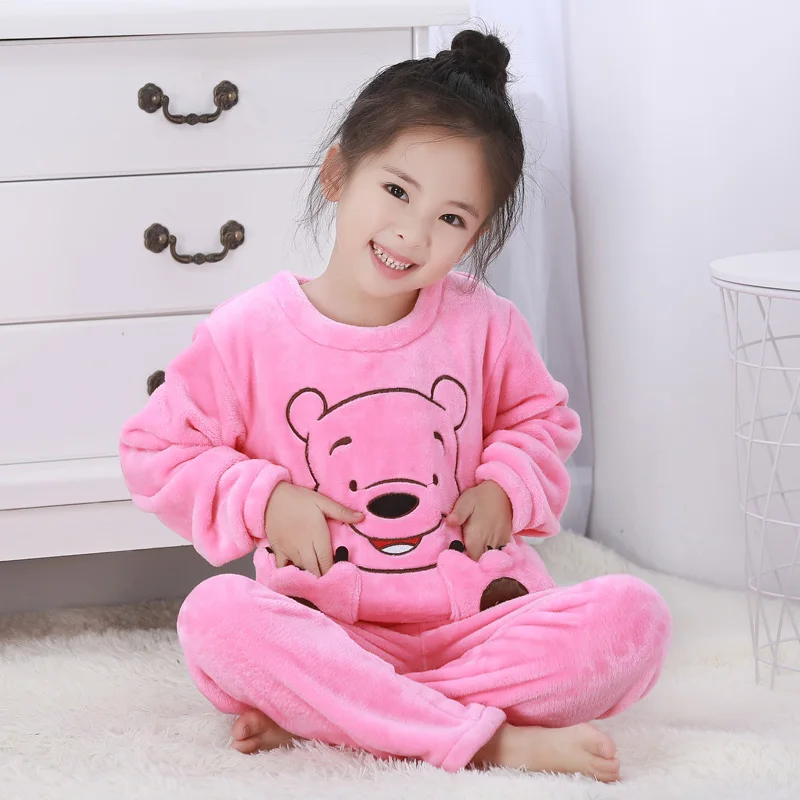 

New Girls Pajamas Warm Thicken Autumn Winter Flannel Pijamas Mujer Children coral fleece cartoon Pajamas for Boys Kids pijamas e