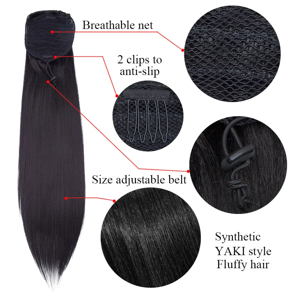 S-noilite Synthetic 22inch Afro Yaki Straight Ponytail Clip In Ponytail Hair Extension Drawstring Hair For Women