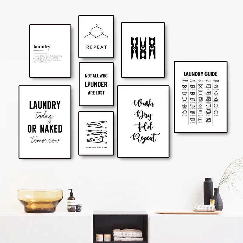Laundry-Signs-Wall-Art-Canvas-Painting-Poster-Print-Black-White-Wash-Dry-Fold-Repeat-Molecular-Picture (4)