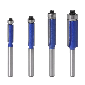 

4Pcs 6mm Shank Trim Router Bit with Bearing for Wood Template Pattern Bit Tungsten Carbide Milling Cutter for Wood