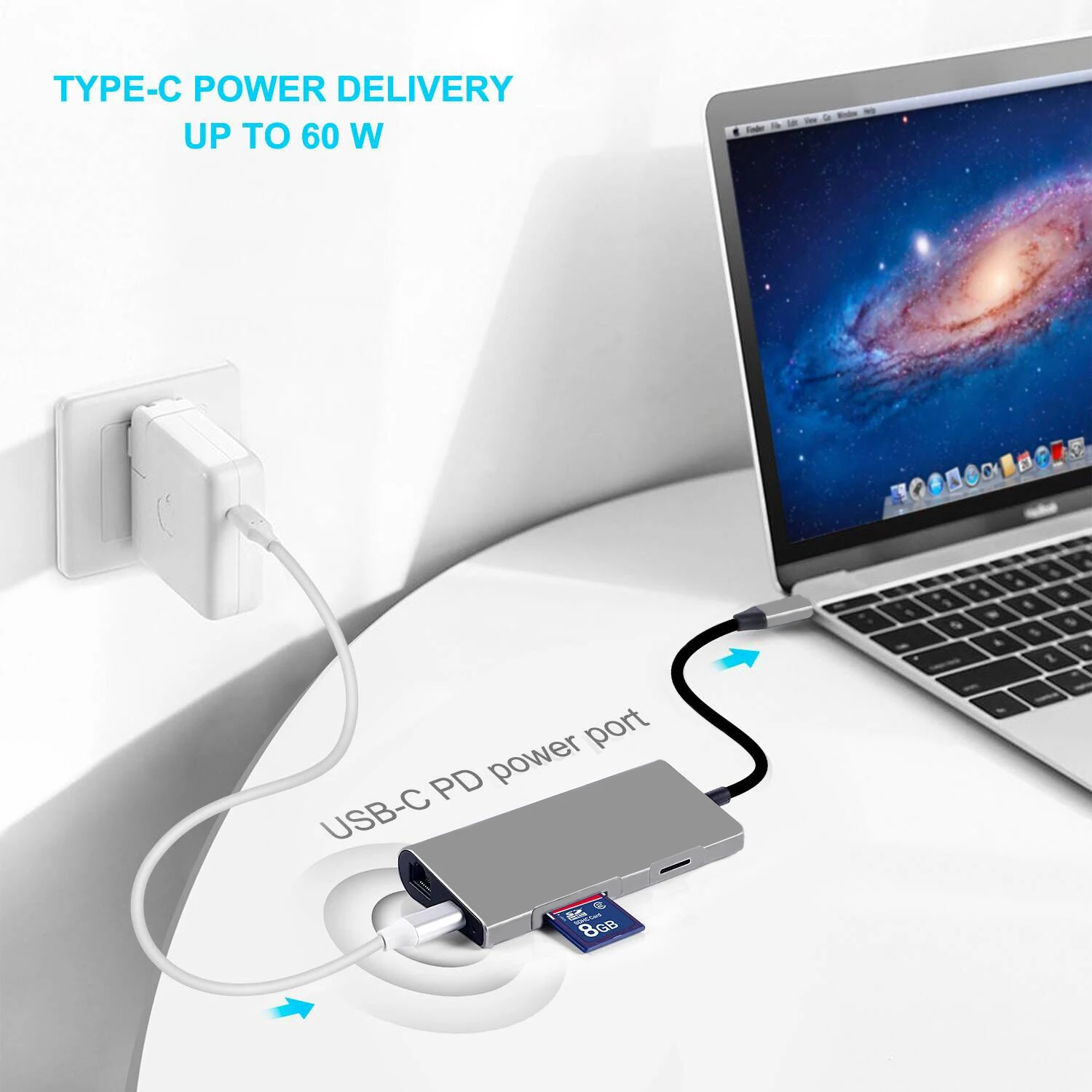 8 в 1 USB C док станции Тип расширить до 4 K UHD HDMI 3 0 Порты SD/TF слот RJ 45 зарядки и разъёмы