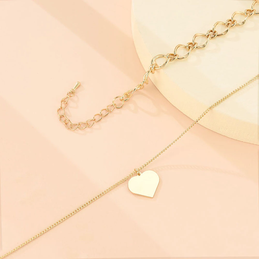 2Pcs Fashion Tiny Heart Dainty Initial Necklace Gold Color Heart Dangle Alloy Choker Necklace For Women Pendant Jewelry Gift