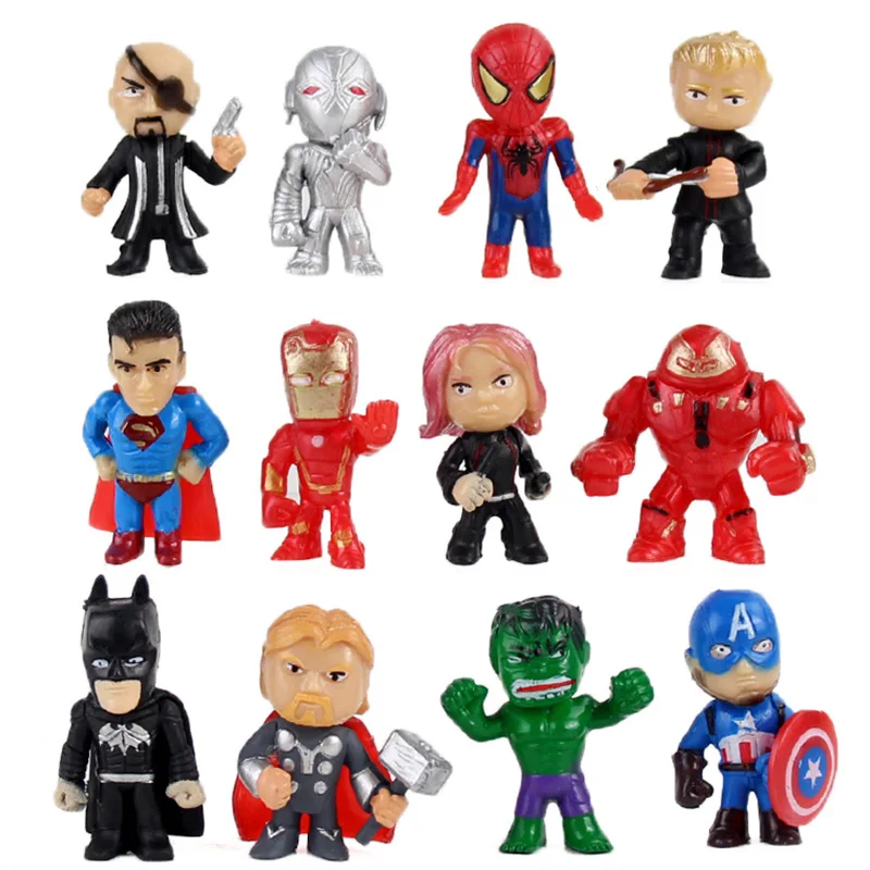 12pcs/set New Avengers toys mini the Avengers Figures Batman Hulk Thor