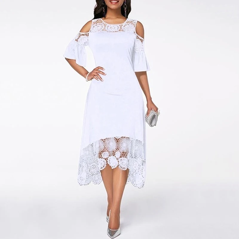 Женское кружевное лоскутное платье с О-образным вырезом, элегантное офисное женское платье длинного размера плюс, летние женские праздничные сексуальные пляжные платья - Цвет: white