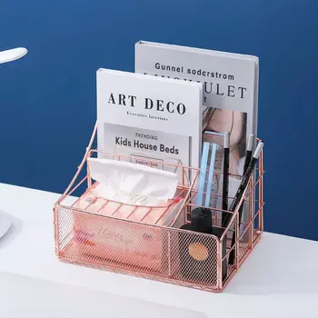 

Rose Gold Desktop Storage Box Multi-Purpose Pen Holder Nordic Magazine Organizer