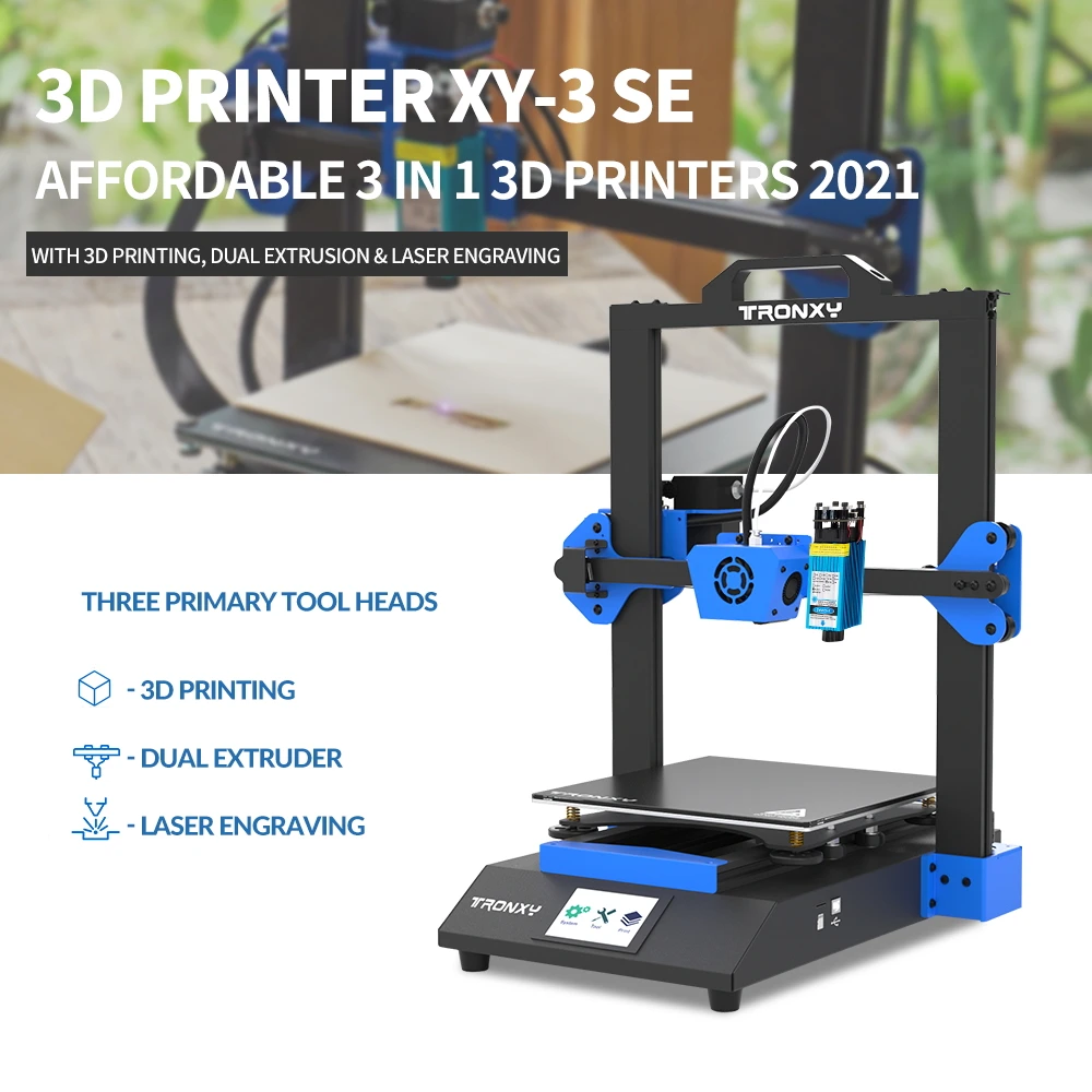 

Tronxy XY-3 SE 255*255 Silent Single Dual Extruder Laser Engraving Fast Assembly 3D Printer Double Z Motor Glass Plate