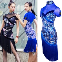 Красивое платье для латинских танцев, женское Новое китайское платье чонсам, черная юбка с бахромой, платье для девочек, платье для латинских танцев, платье для соревнований BL2274