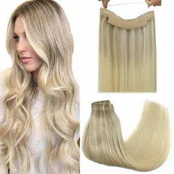 POPUKAR Straight Halo Real Hair Extension Remy Light Brown Honey Blonde Fish Line 12-20 Inch Human Hair Soft