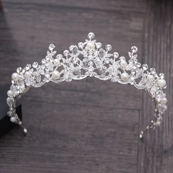 

Silver Princess Crown Diadem Luxury Elegant Crystal Pearl Crowns and Tiaras Bride Headbands Wedding Hair Jewelry Corona De Novia