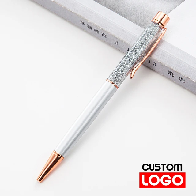Creative Gold Foil Oil Pen Crystal Wafer Pen High-grade Metal Signature Pen Custom LOGO Lettering Engraved Name Stationery Silver