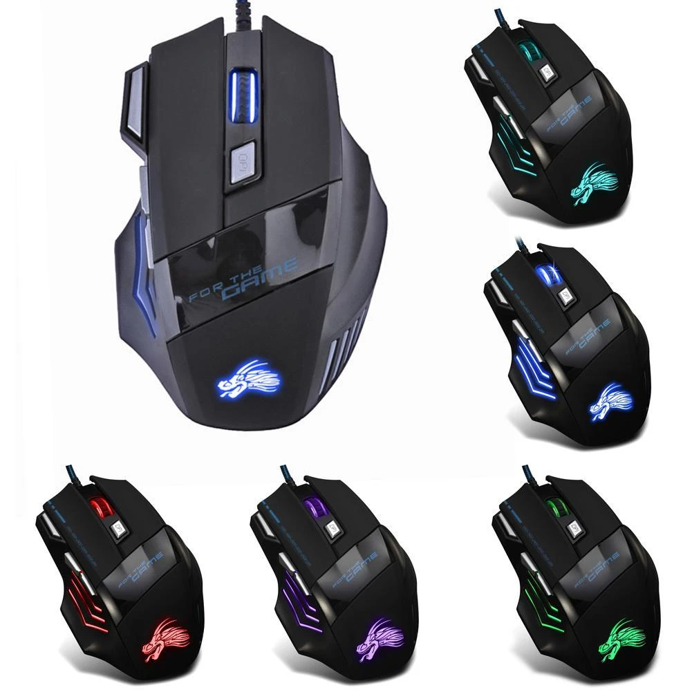A 5500DPI USB Wired Gaming Mouse Adjustable 7 Buttons LED Backlit Professional Gamer Mice Ergonomic Computer Mouse for PC Laptop 