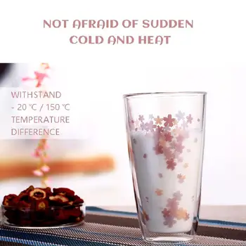

2pcs Cherry Blossom Double Glass Milk Tea Cup Juice Drink Cup Creative Milk Cup Heat Preservation Transparent Water Cup