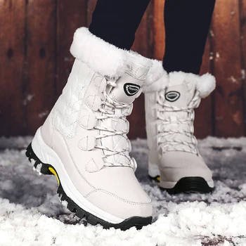 

Women's Winter Plush Lining Cozy Mid-Calf Rubber Sole Lace-up Casual Shoes Lace Black Hiking Shoes Women's Shoes Snow Boots