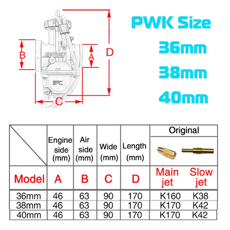 Универсальный мотоциклетный карбюратор PWK 36 38 40 мм Carb для модификации внедорожного мотоцикла, скутера, мотовездеход вездеход квадроцикл Go Kart Dirt MX