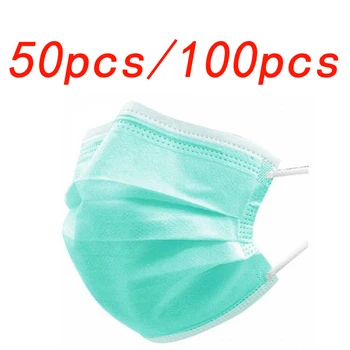 

50pcs/100pcs Disposable Mask Breathable Mask Green Masks Non Woven Fabric Earloop Mask