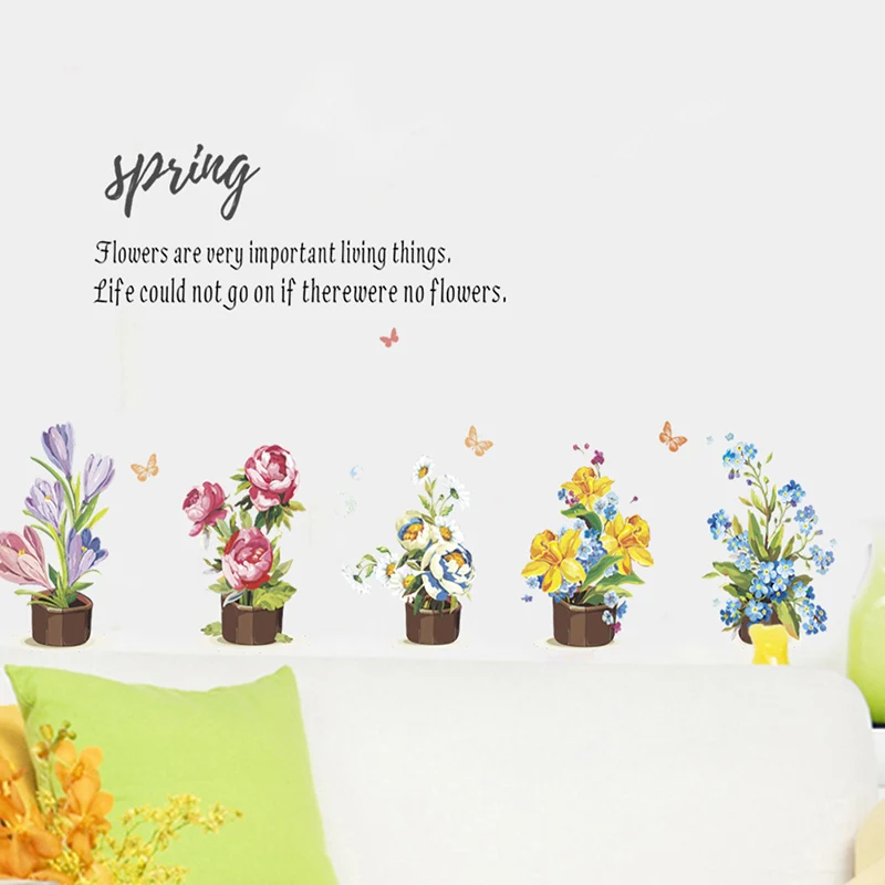Spring Quotes Flower Stickers For Wall Home Living Dinner Room Decoration Sticker On The Cabinet Decals Mural PVC Decor Wall Art