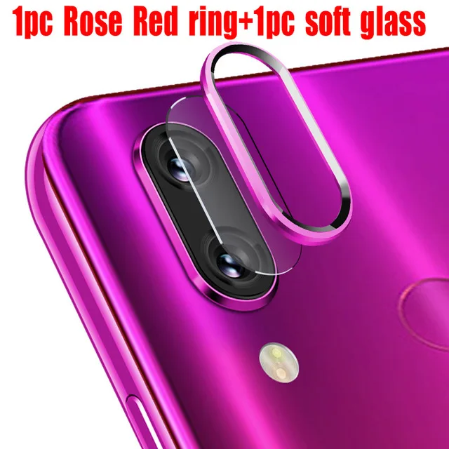Стекло для Xiaomi Redmi Note 8 7 K20 Pro, закаленное стекло+ металлическая задняя камера, защитное кольцо, чехол для Redmi Note 7 8 - Цвет: Rose Red Glass