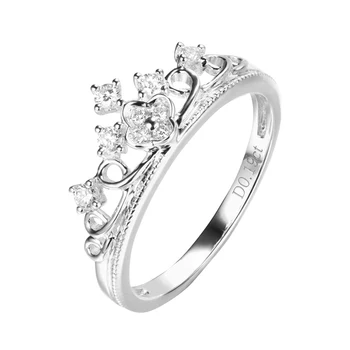 

EDI Lucky Crown Ring Au585 14k Solid White Gold Real Natural 0.19ctw Carat Diamond Wedding Ring For Women Office Tail Ring Gift