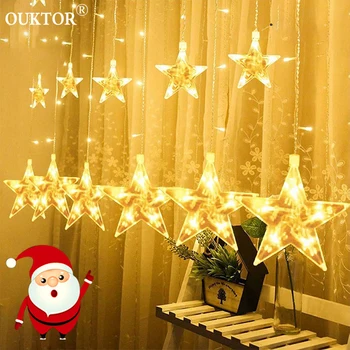 

Christmas LED Star Fairy String Lights Led Curtain Lights Garlands Decorations for Home Party Garden Wedding Holiday Lighting