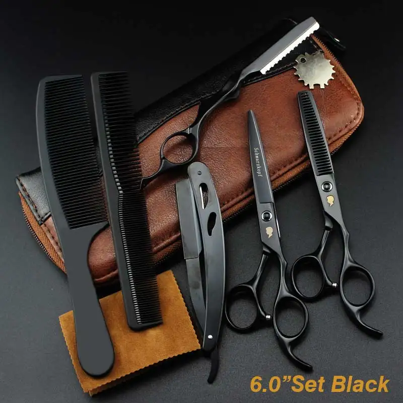 Black Set2 Новые Профессиональные Парикмахерские ножницы для стрижки волос, набор парикмахерских ножниц, высококачественные парикмахерские ножницы, 6,0 дюймов, разные цвета - Цвет: Black Set2
