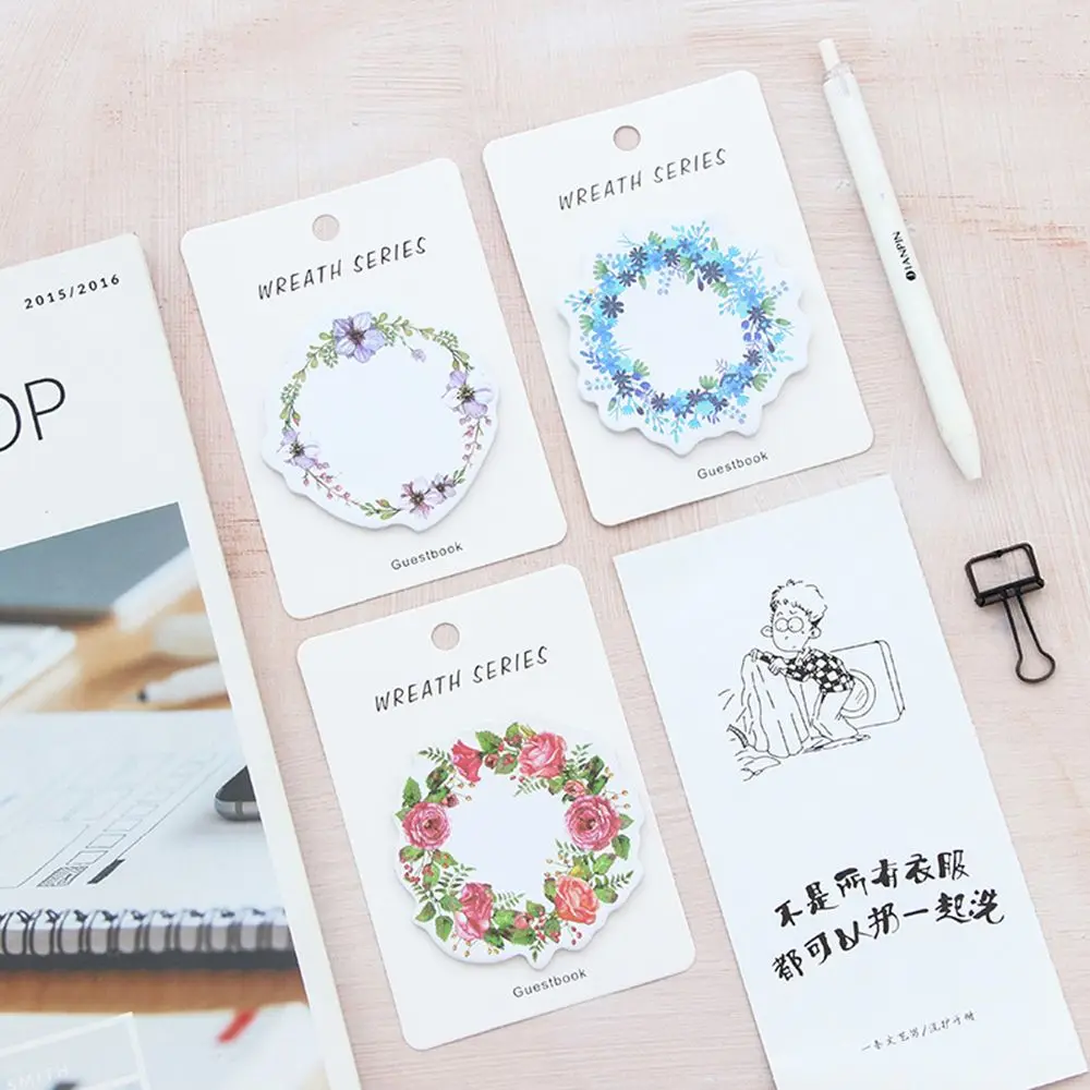 26 sheets/pad Cute Garland Wreath Self-Adhesive Memo Pad Sticky Notepad Page Marker Planner Sticker School Office Supplies