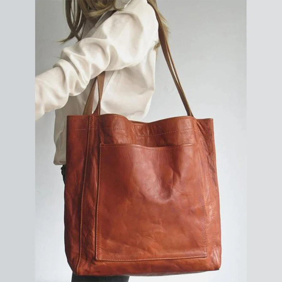 

Vintage Shoulder Bags for Women 2021 Large Capacity Female Soft Pu Leather Handbag Ladies Shopper Tote Bag Travel Study Weekend