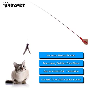 

Luxury High-quality Extendable Pet Kitten Cat Feather Teaser Wand Rod + 7PCS Colorful Natural Long Feather Cat Teaser Toy Set