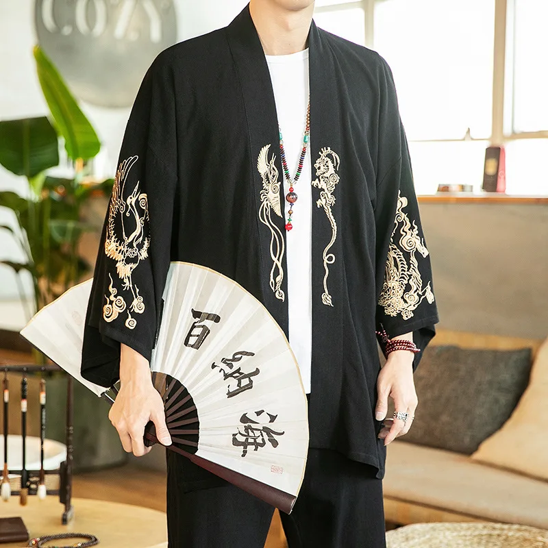 

2019 Autumn New Style Nation Clothing Chinese-style Cotton Linen Men'S Wear Embroidered Kimono Chinese Clothing Short Trench Coa
