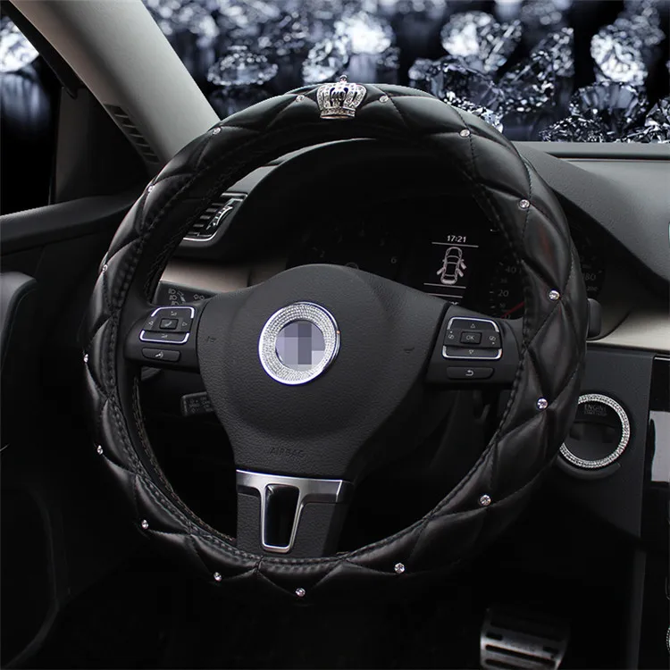 Кожаный Универсальный автомобильный чехол на рулевое колесо 38 см Алмазный Blingbling авто руль чехол на рулевое колесо Женские аксессуары для стайлинга автомобилей