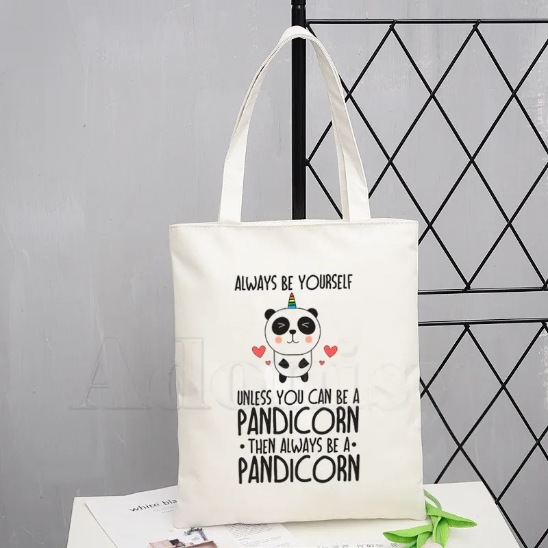 

I Am A Pandicorn Ladies Handbags Cloth Canvas Tote Bag Shopping Travel Women Eco Reusable Shoulder Shopper Bags Bolsas De Tela