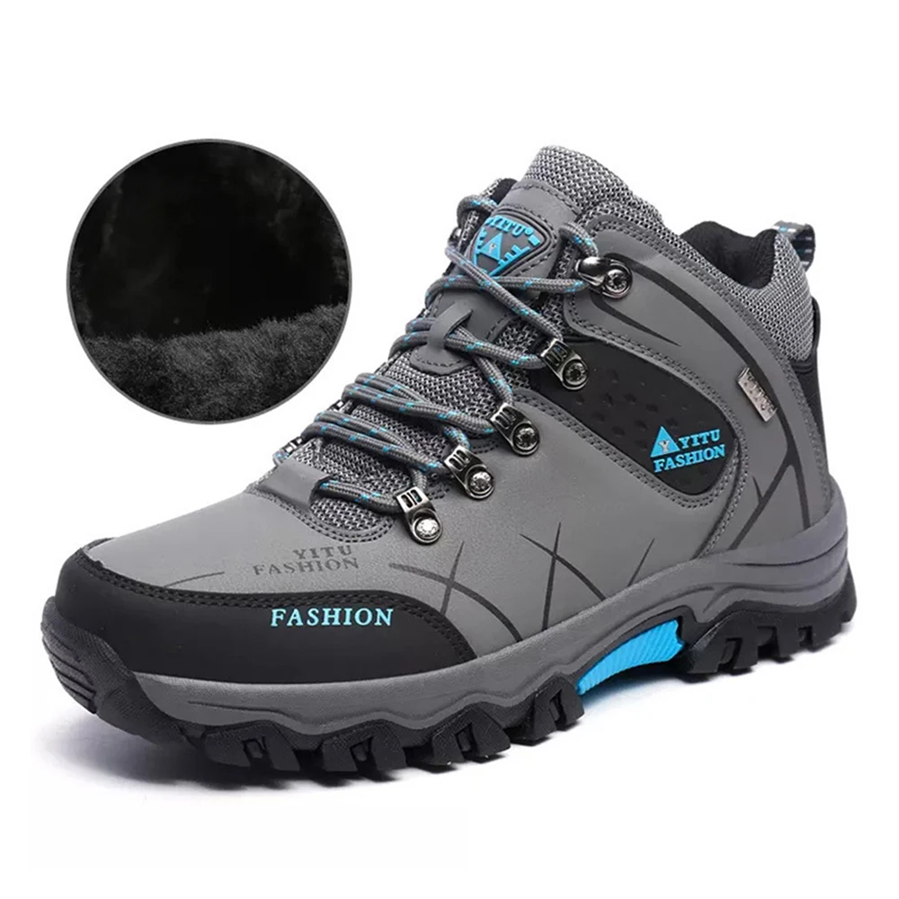 Fur Ankle Gray Ботинки в байкерском стиле; мужские зимние ботинки; байкерские ботинки из искусственной кожи из водонепроницаемого материала; мотоботы; байкерские ботинки для верховой езды; ботильоны - Цвет: Fur Ankle Gray