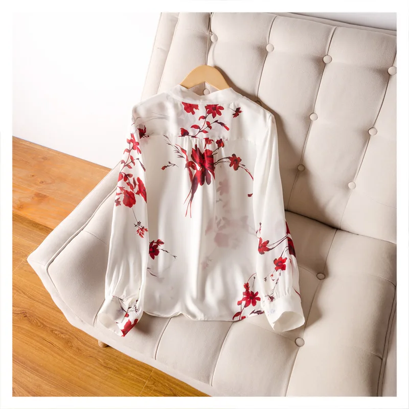 Silviye Vintage Printed Ribbon Bow Silk Long