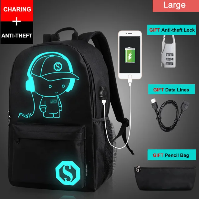 USB зарядное устройство, школьная сумка, анимационный Светящийся рюкзак для ноутбука, рюкзак для мальчика, школьные сумки, школьные рюкзаки для мальчиков, детский рюкзак - Цвет: style 2
