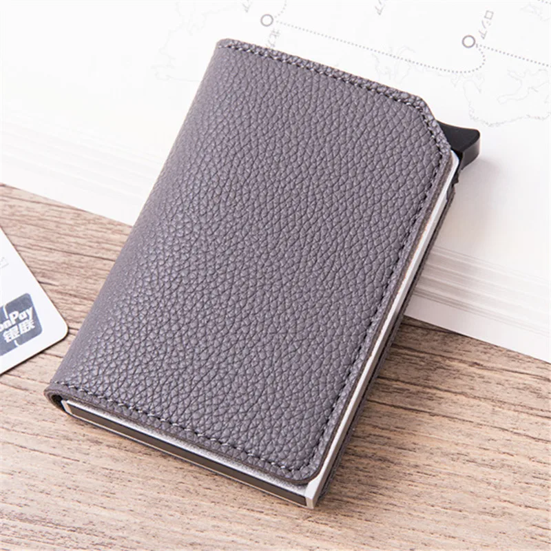 BISI GORO Carbon Fiber Anti-theft Card Holder RFID Pop-up Clutch Multi Men and Women Unisex Card Case Multi Smart Wallet - Цвет: X-57 Gray