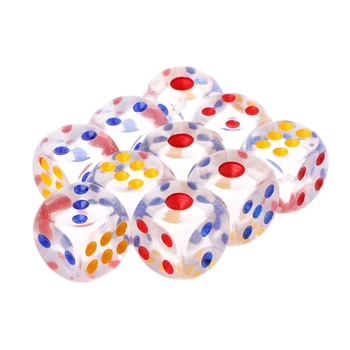 

Set of 10 D6 18mm Dice Clear Transparent With 3 Colors Pips Number Special Game