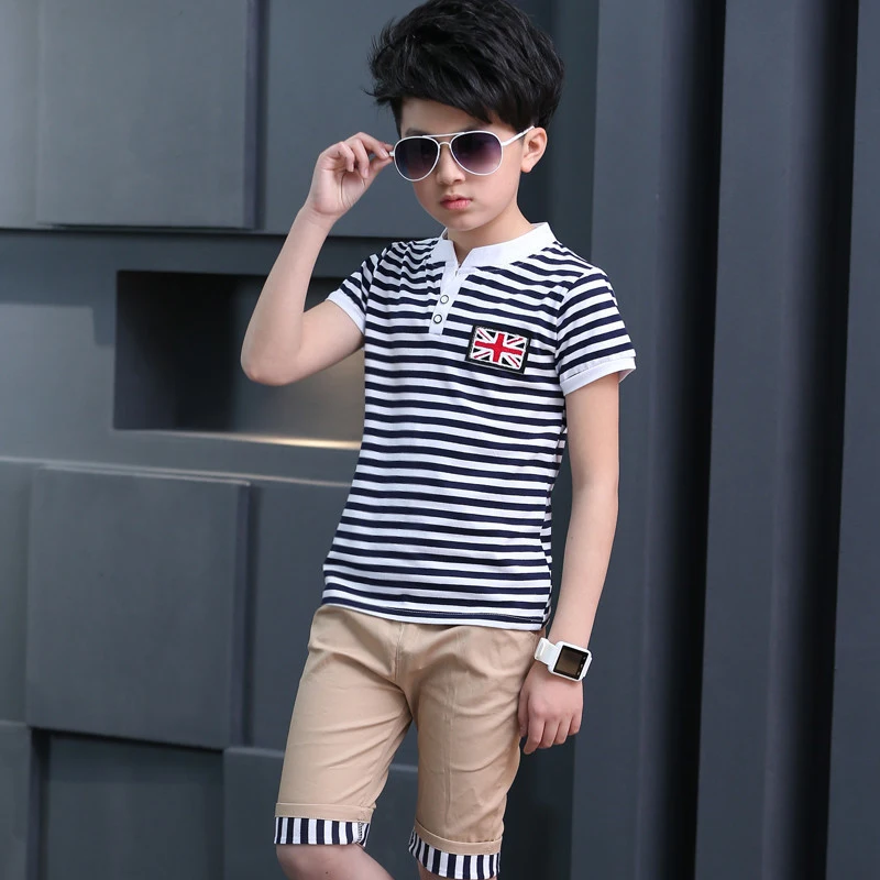 

Fashion Boys Sets Clothing Children Tracksuit For Boys T-Shit Pants 2Pcs Boys Striped Sport Suits Summer Casual Kids Teens Toddl