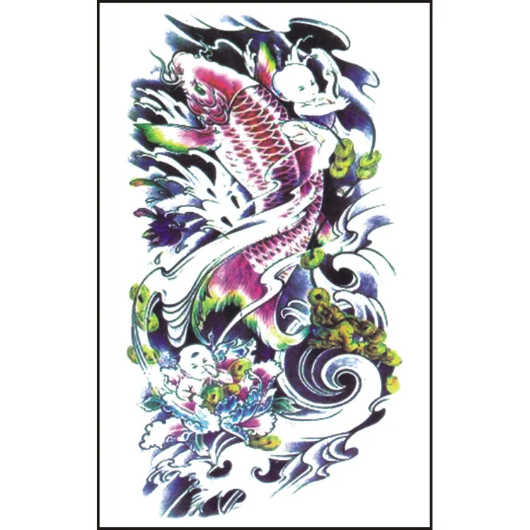 

Colorful Fish Adhesive Transfer Temporary TattoosCool Stickers Fake Decal Art Back Leg Arm for Women Men