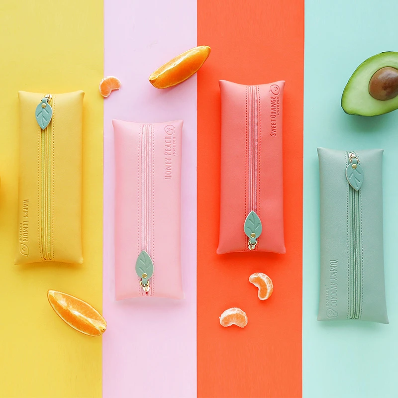 

1pc Fruits Theme Pencil Case PU Material Pencil Pouch Bag Stationery Pen Case Box For School Office Supplies